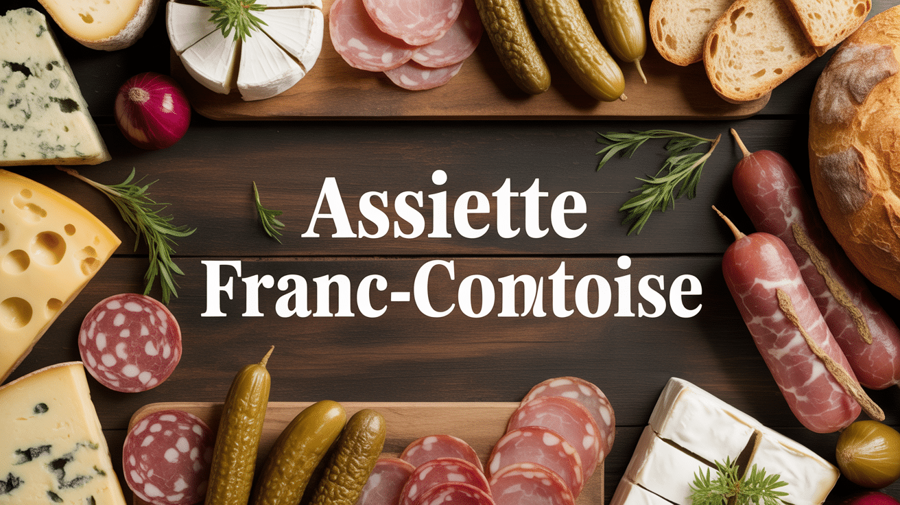assiette franc comtoise avec fromages charcuteries sur planche en bois