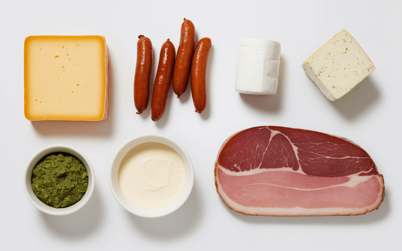 ingredients assiette franc comtoise fromages saucisses jambon