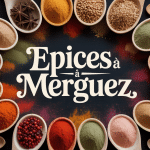 Assortiment épices à merguez recette avec cuillères et bocaux