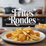 Assiette avec frites rondes dorées, sauces, cuisine moderne