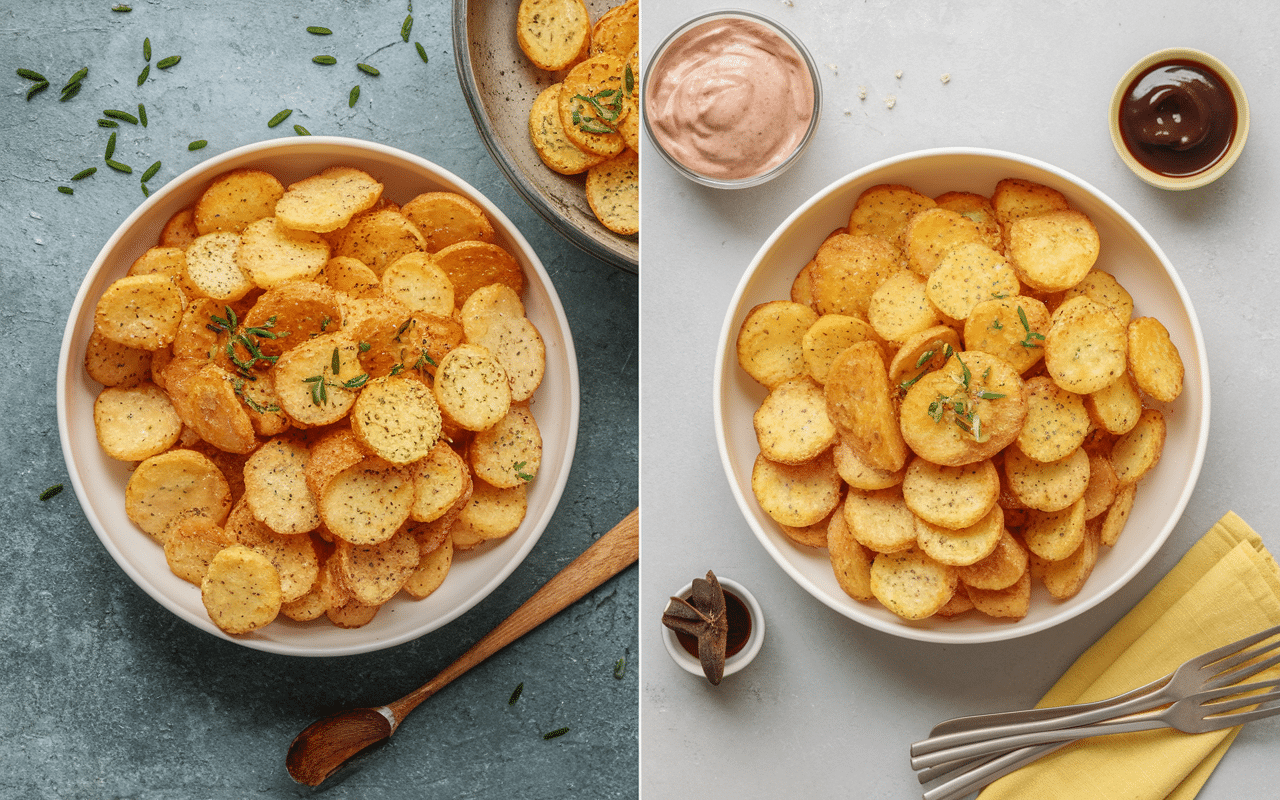 Frite ronde en tranches et frites classiques split-screen