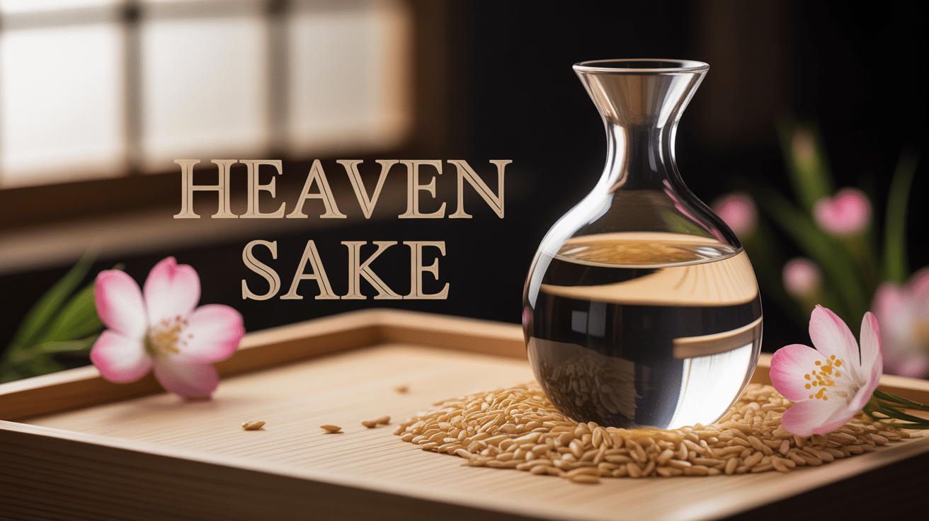 Bouteille Heaven Sake premium sur bois et fleurs de cerisier