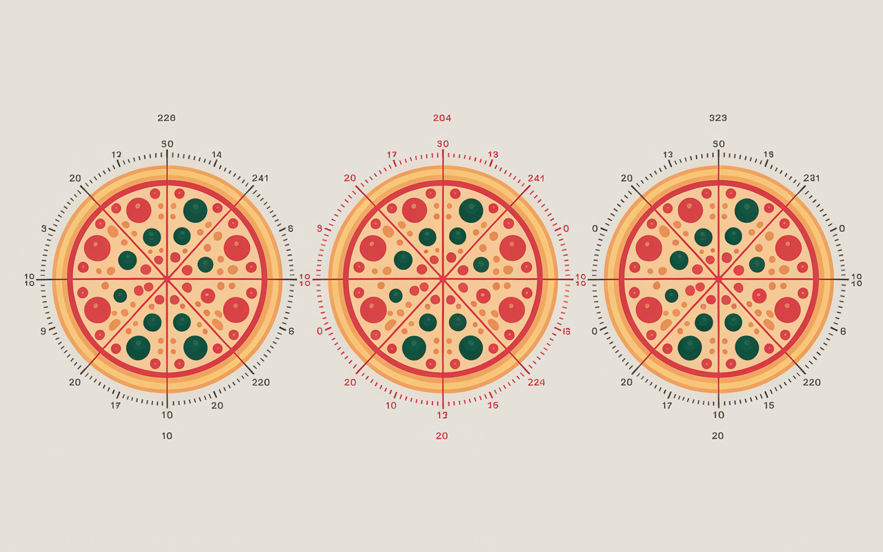 Infographie pizza taille, diamètre et parts