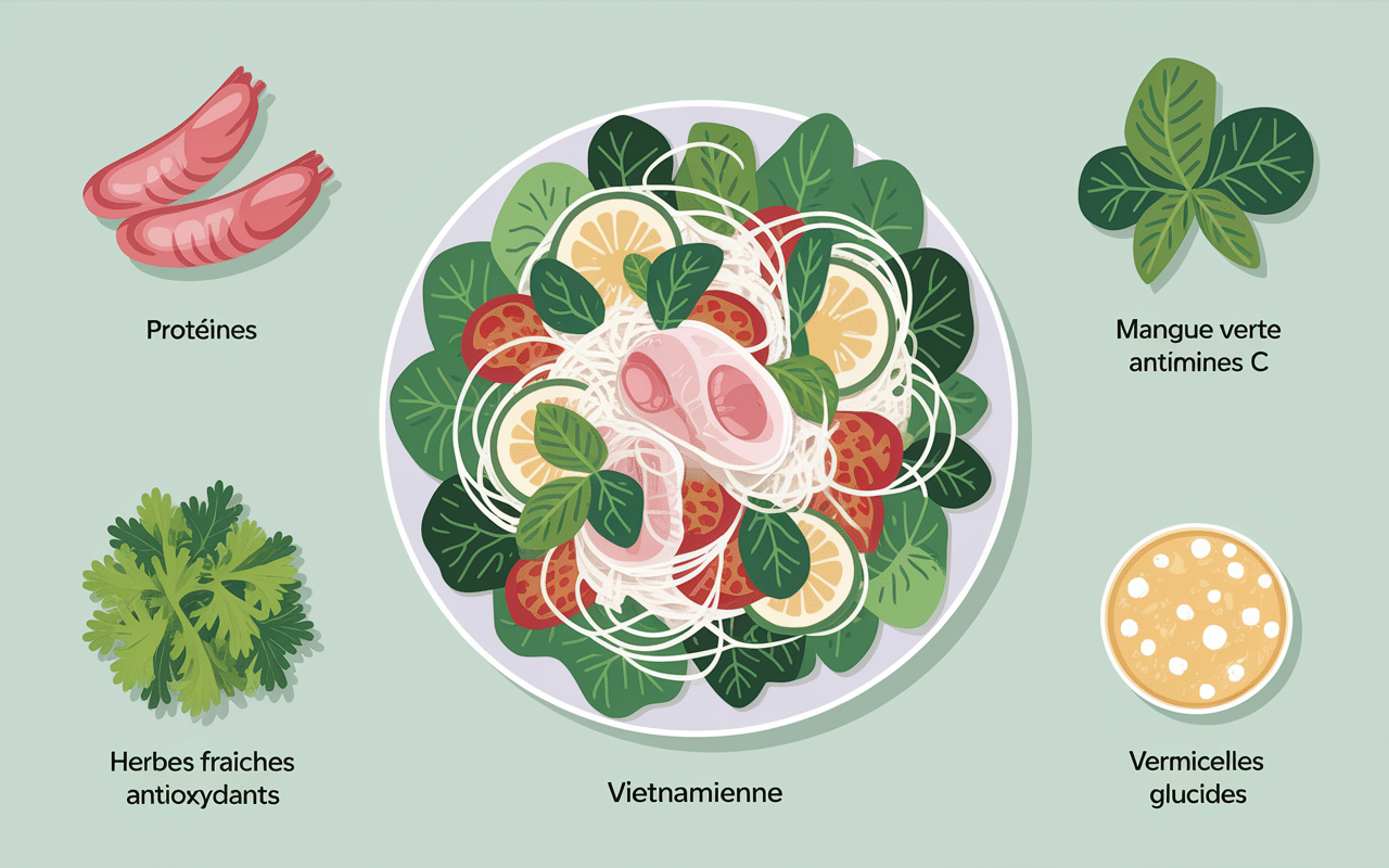 Ingrédients sains salade vietnamienne crevette nutriments