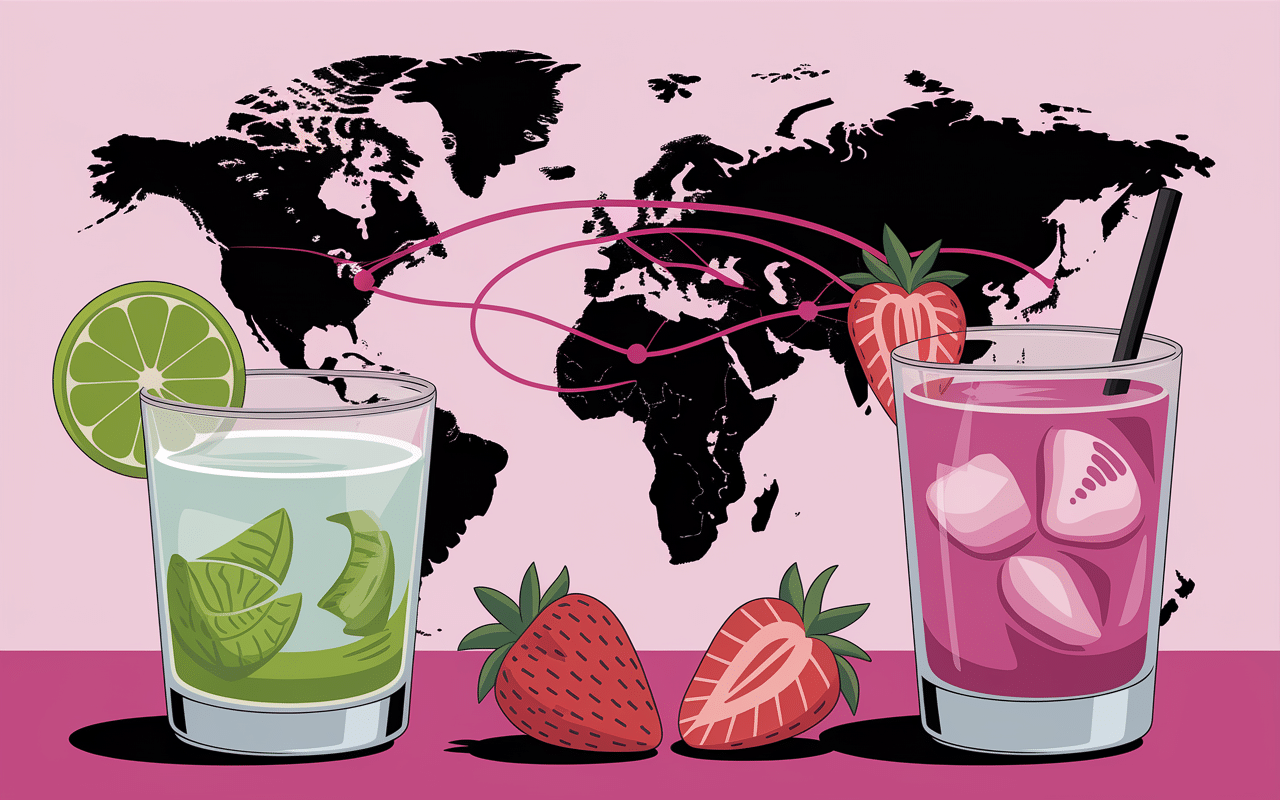 illustration évolution caipiroska fraise avec carte