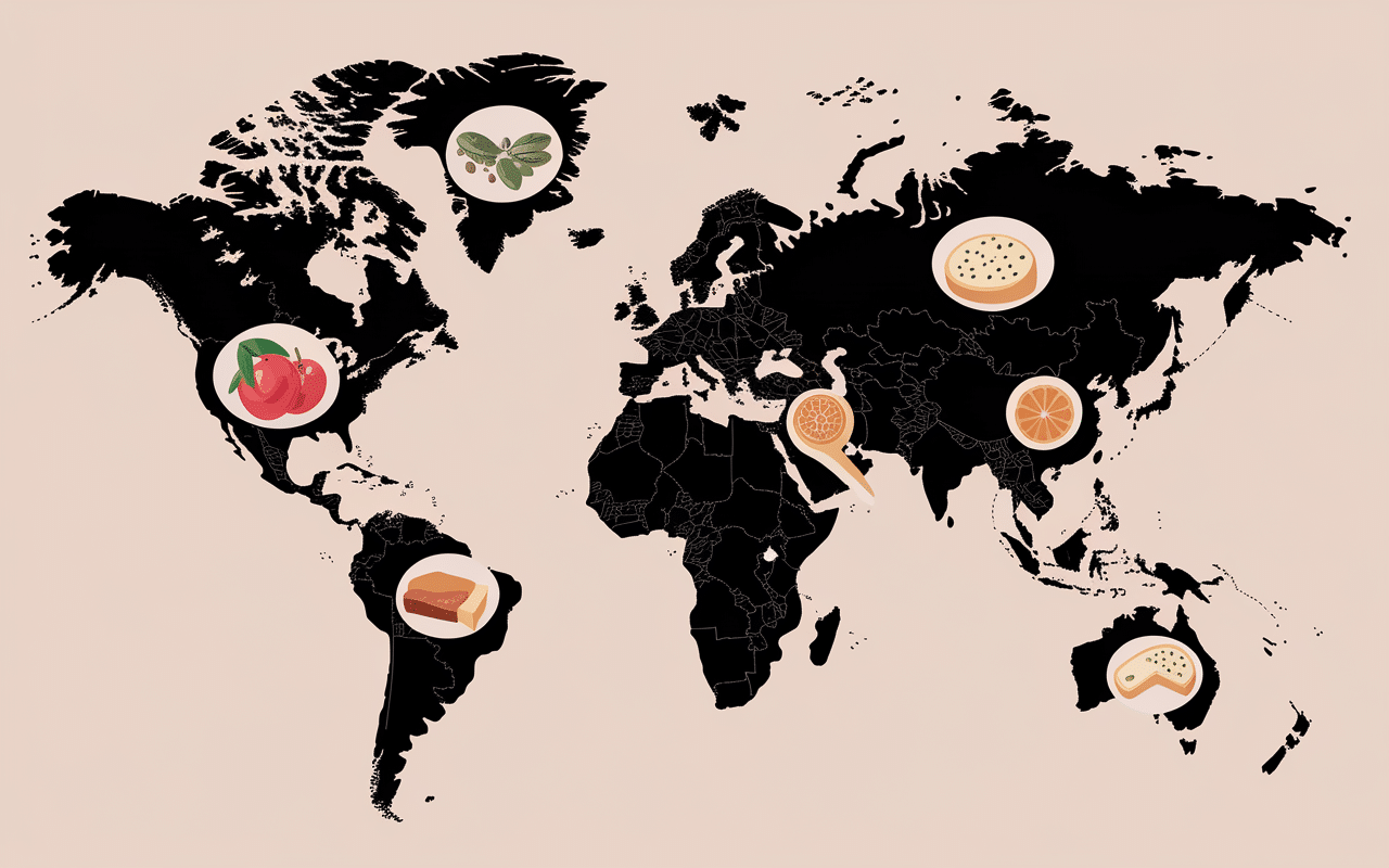 Plats dégueulasse carte monde aliments exotiques