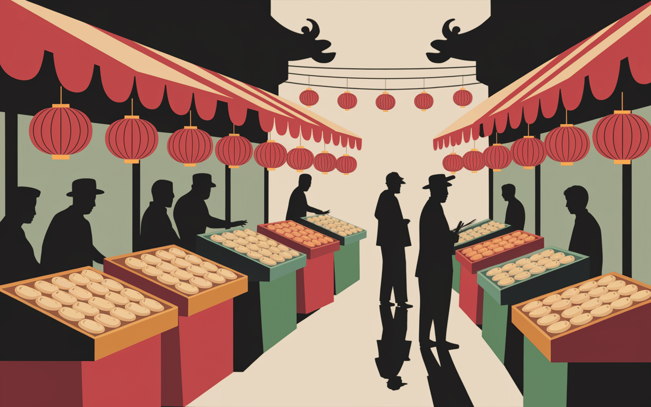 Marché asiatique avec raviolis vietnamiens fumants
