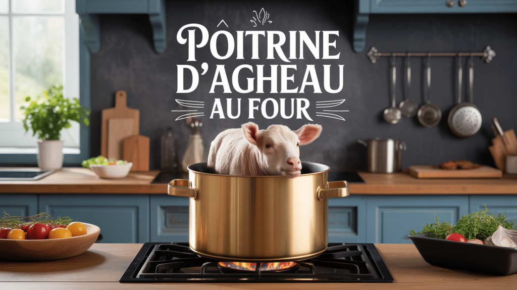 Recette poitrine d'agneau au four dorée sortant du four