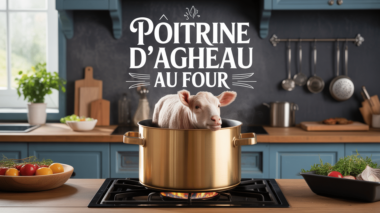 Recette poitrine d'agneau au four dorée sortant du four