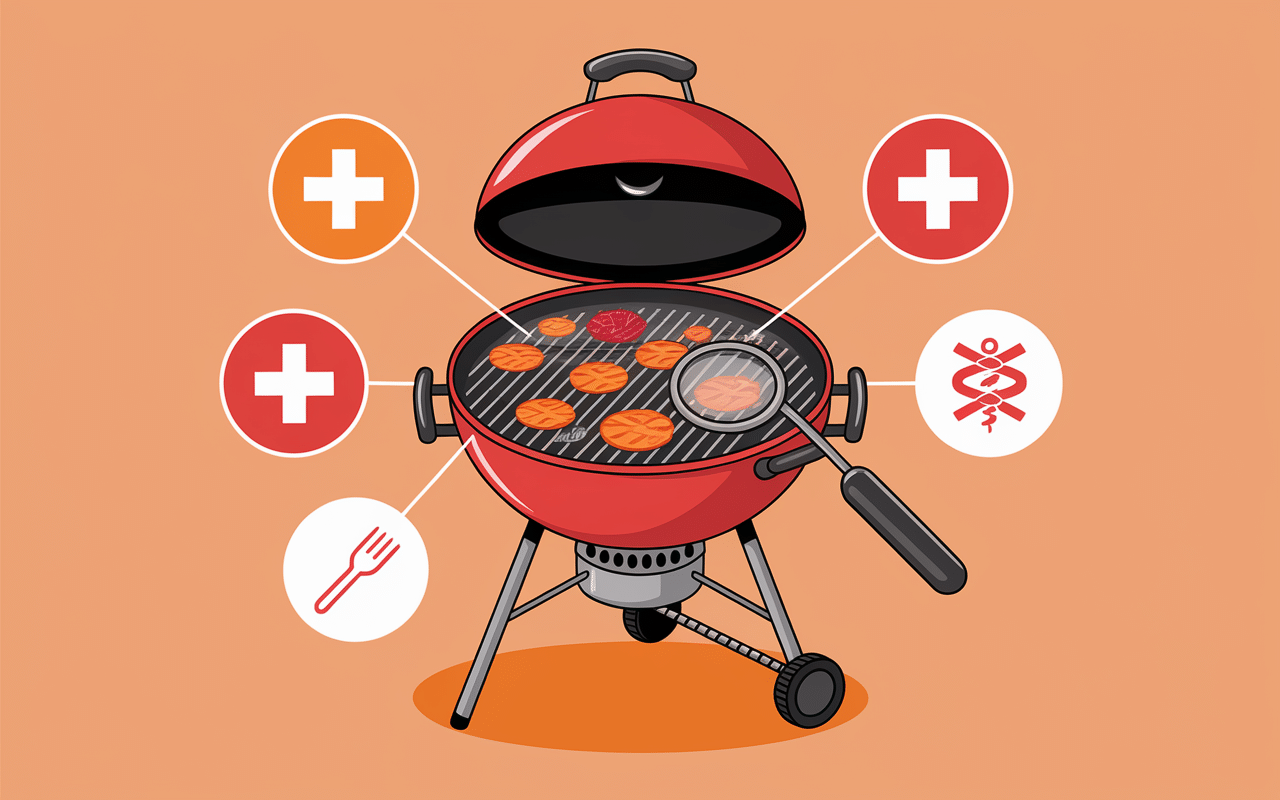 illustration rouille grille barbecue dangereux avec icônes santé