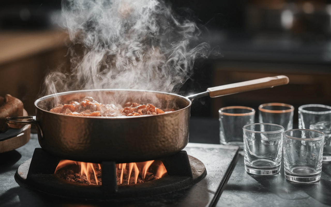 Préparation artisanale de sirop de groseille en cuisine