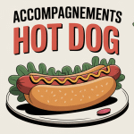Accompagnement hot dog sur assiette avec frites salade oignons pickles legumes