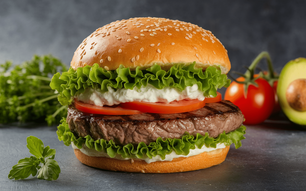 california hamburger gros plan avec avocat et légumes frais