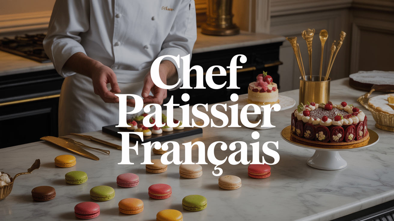 Chef patissier francais en cuisine, desserts élégants