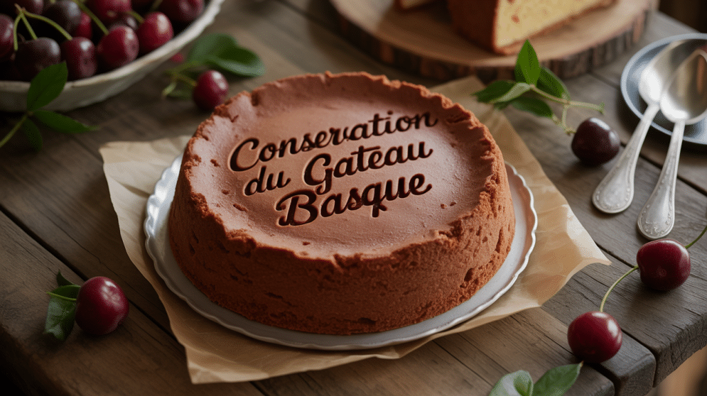 Conservation gateau basque doré sur table ambiance familiale