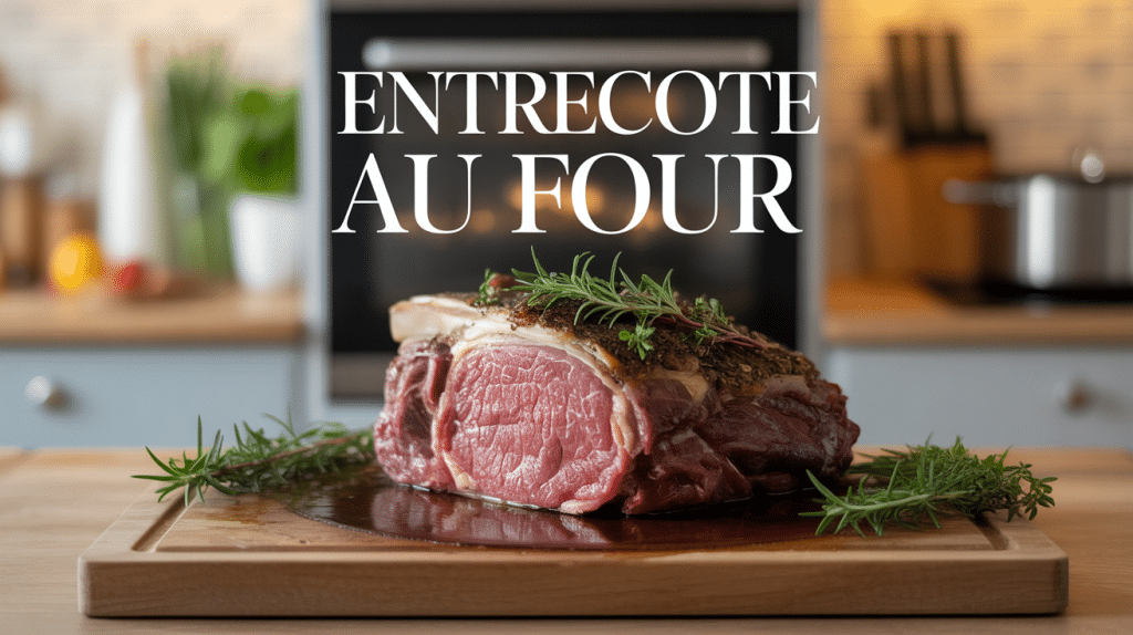 entrecote au four sur planche en bois