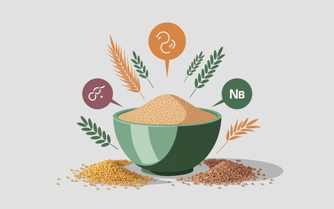 bol de farine de froment avec symboles nutritionnels et balance