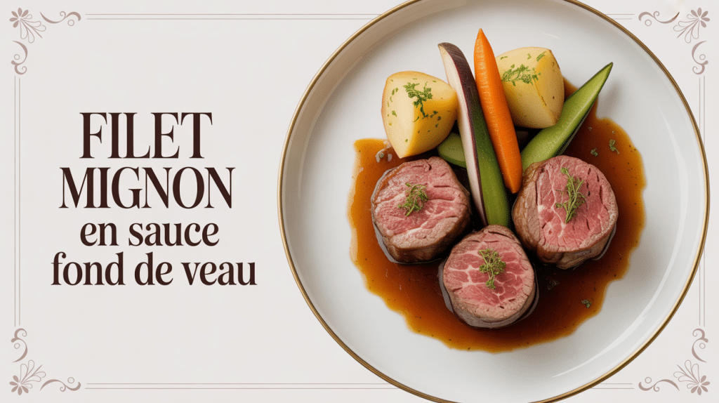 Filet mignon en sauce fond de veau dressage élégant assiette blanche