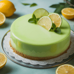 gateau citron vert moelleux entouré citrons verts et menthe