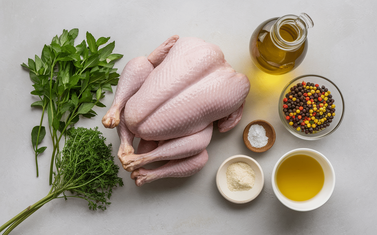 ingrédients blanc de poulet au poivron planche bois