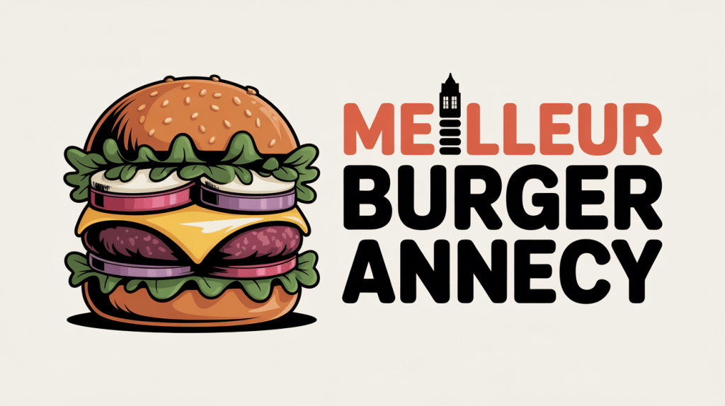 Meilleur burger Annecy stylisé avec lac et montagnes