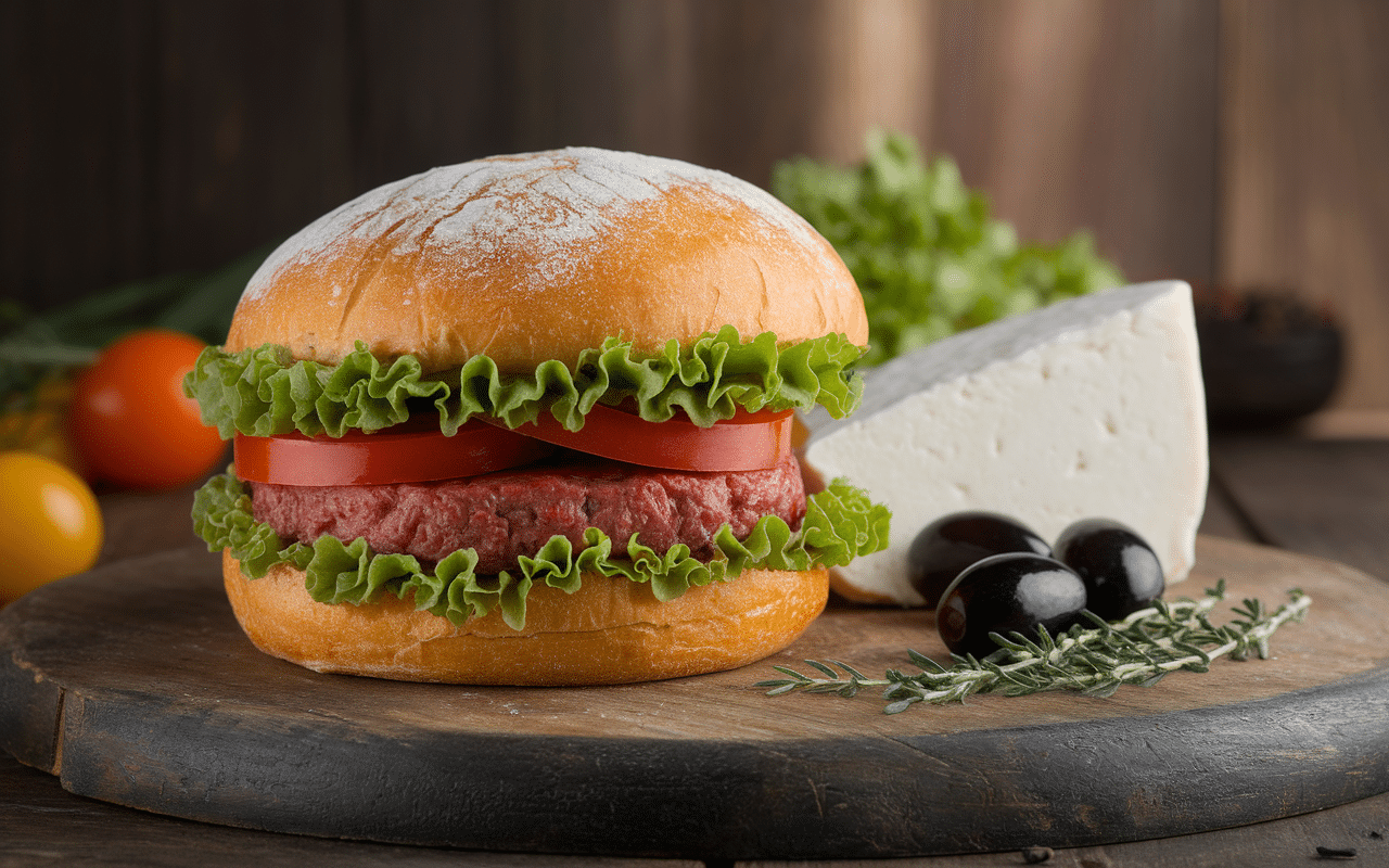 Ingrédients frais meilleur burger Nice sur planche