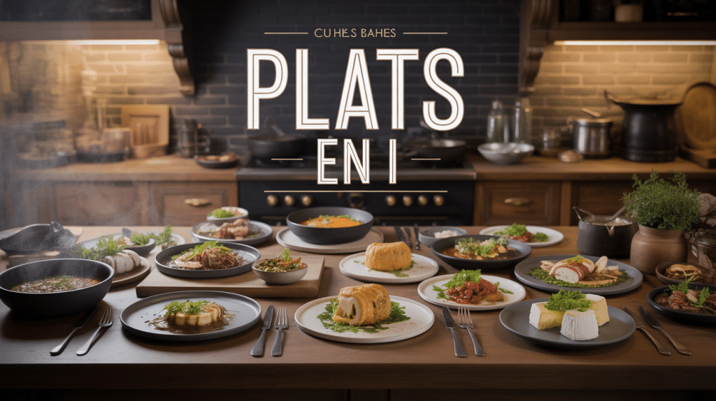 table cuisine avec plats en i spécialités internationales