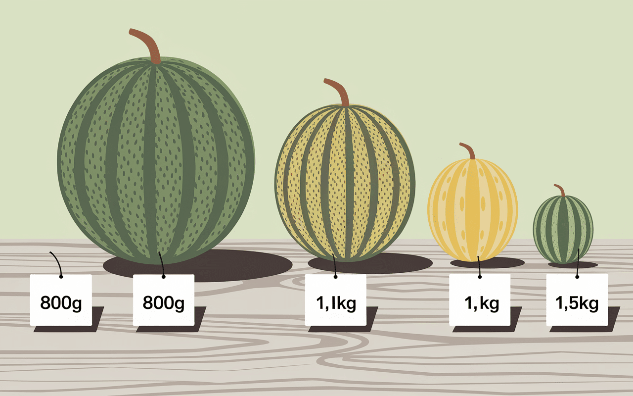 poids melon différentes tailles alignées
