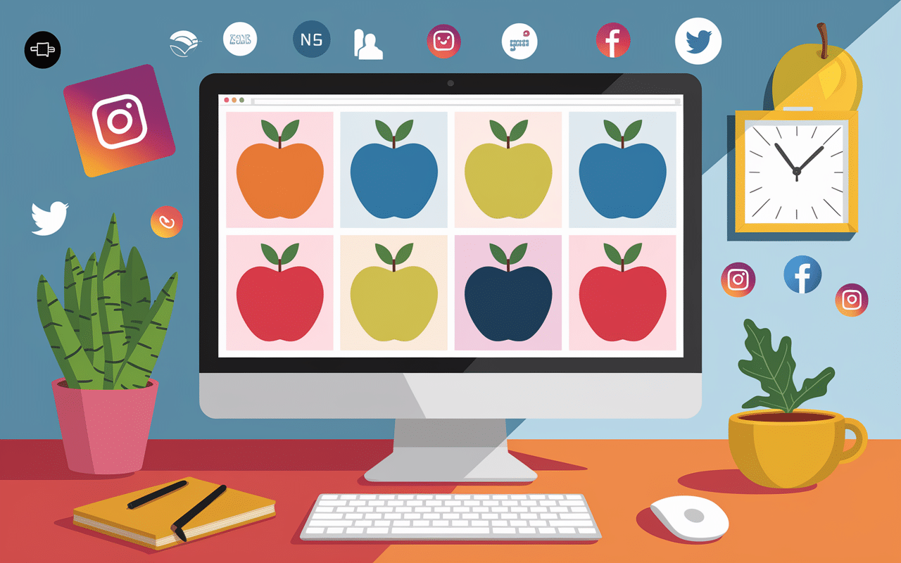 Images artificielles pomme bleue réseaux sociaux