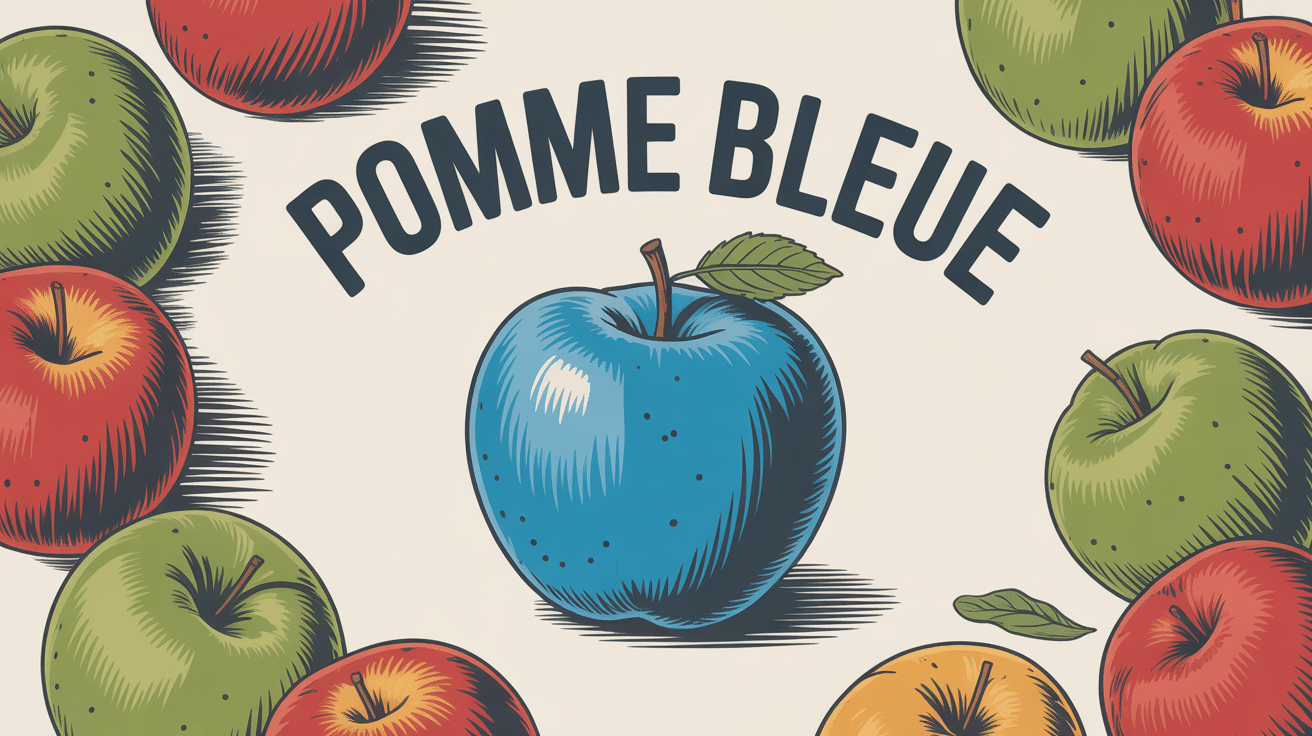 Illustration pomme bleue entourée de pommes traditionnelles