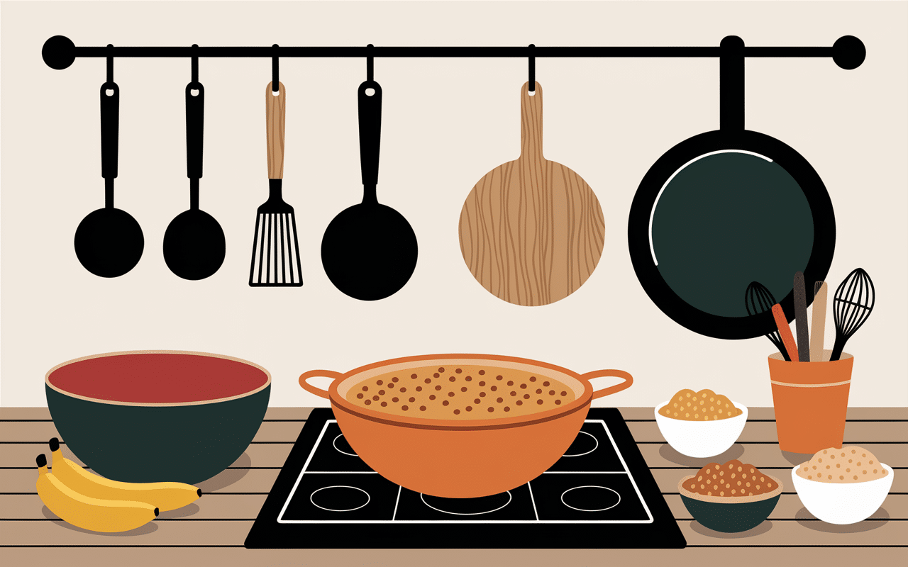 preparation gateau banane beurre de cacahuete ustensiles