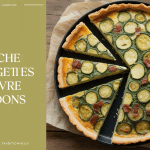 Quiche courgettes chèvre lardons coupée sur table en bois