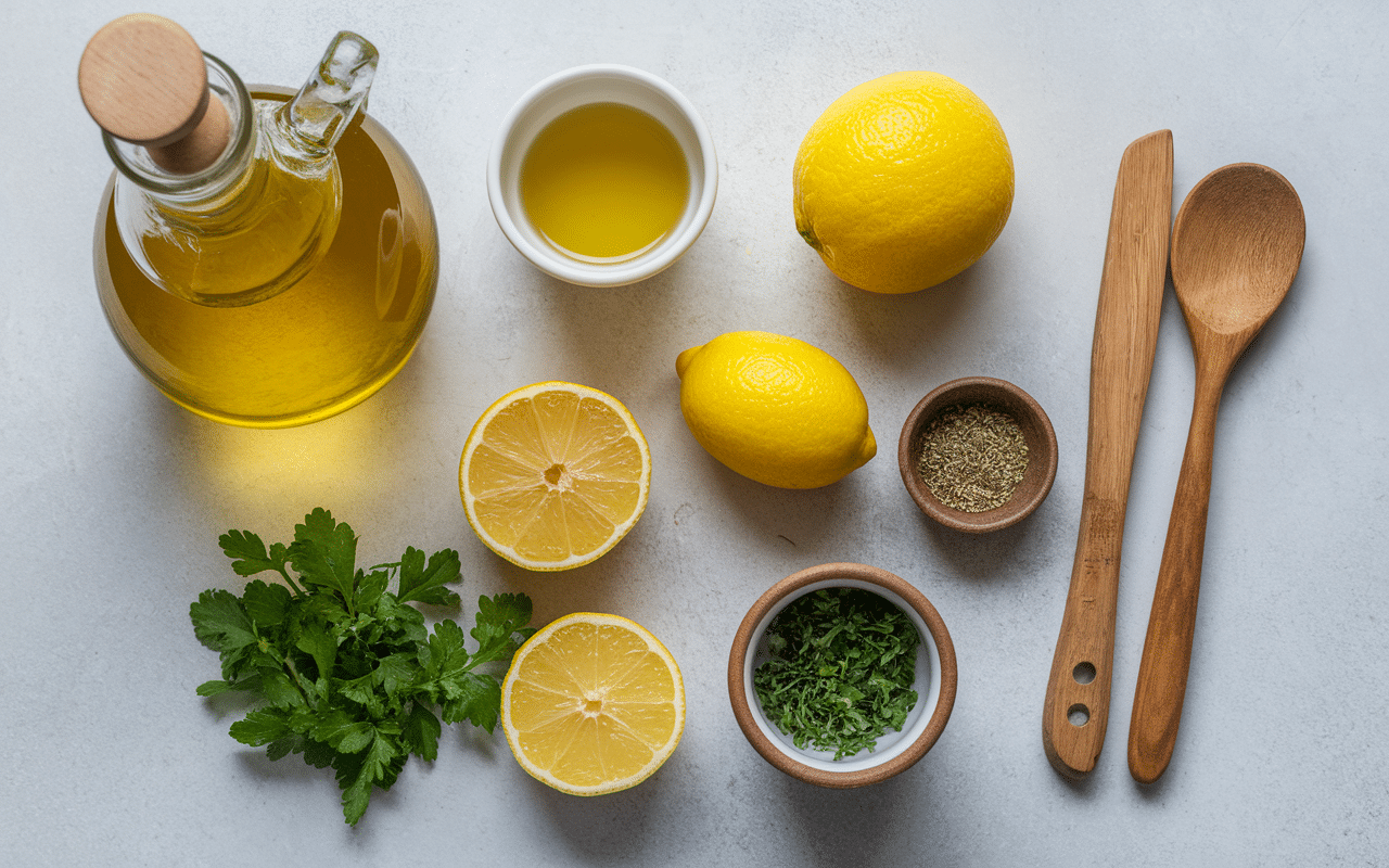 ingrédients pour sauce dorade maison sur plan de travail