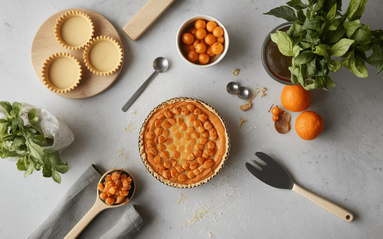 Préparation tartelette clementine en cuisine atelier