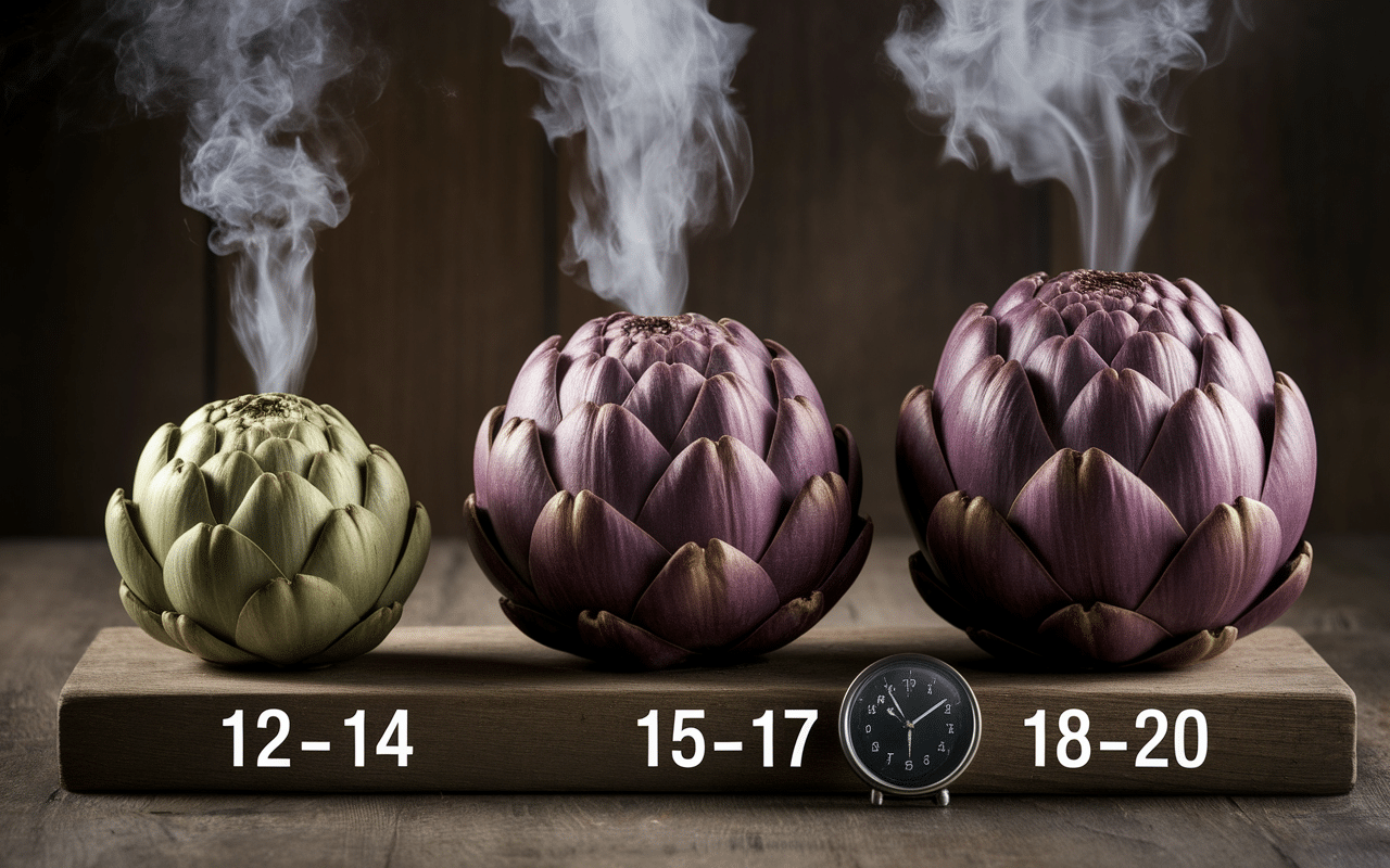 Trois artichauts tailles différentes temps de cuisson pour artichauts à la cocotte-minute