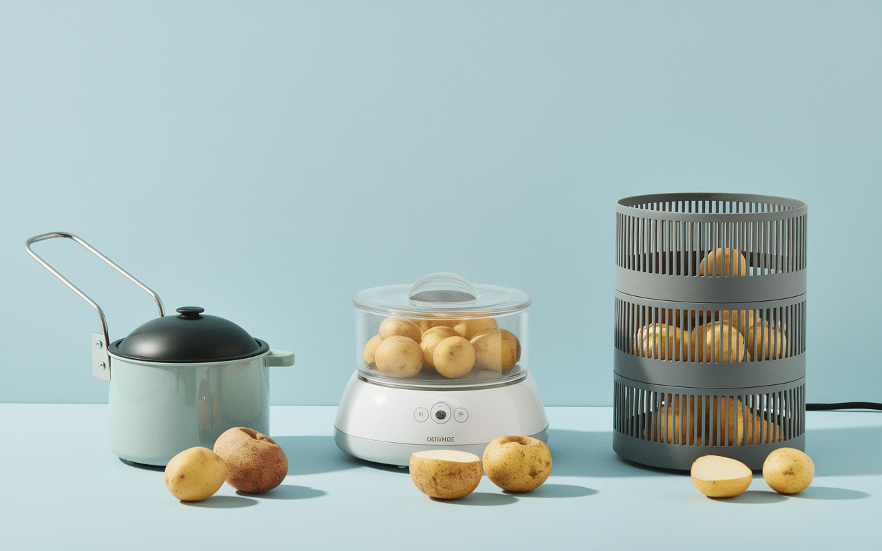 Trois coupeurs de pomme de terre cote a cote