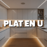 Vue générale cuisine plat en u moderne épurée