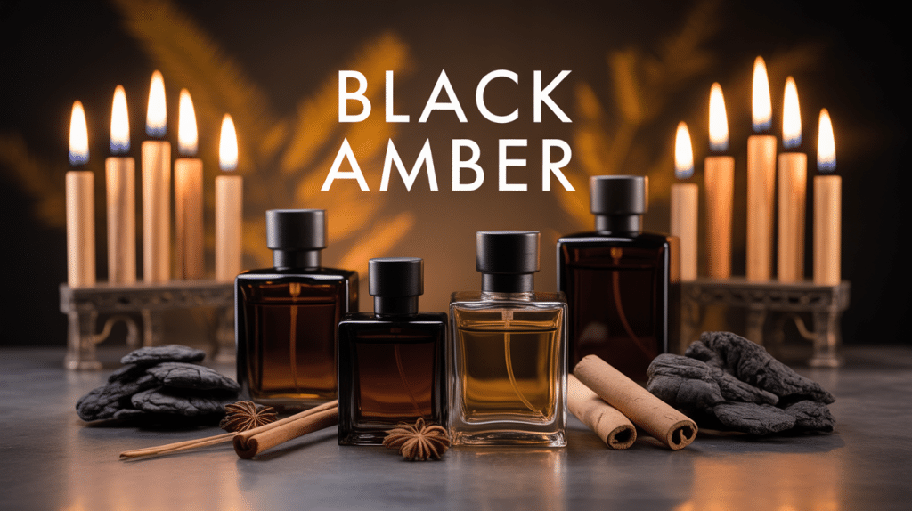 Flacons noirs et ambrés, résines black amber, épices orientales