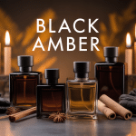 Flacons noirs et ambrés, résines black amber, épices orientales