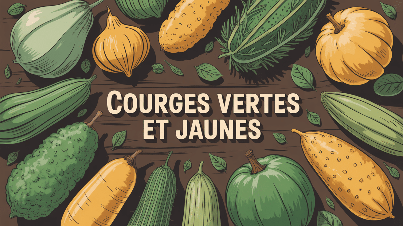 Assortiment courge verte et jaune sur bois