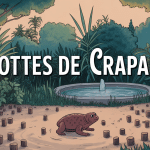 Crotte de crapaud au sol moussu dans jardin humide