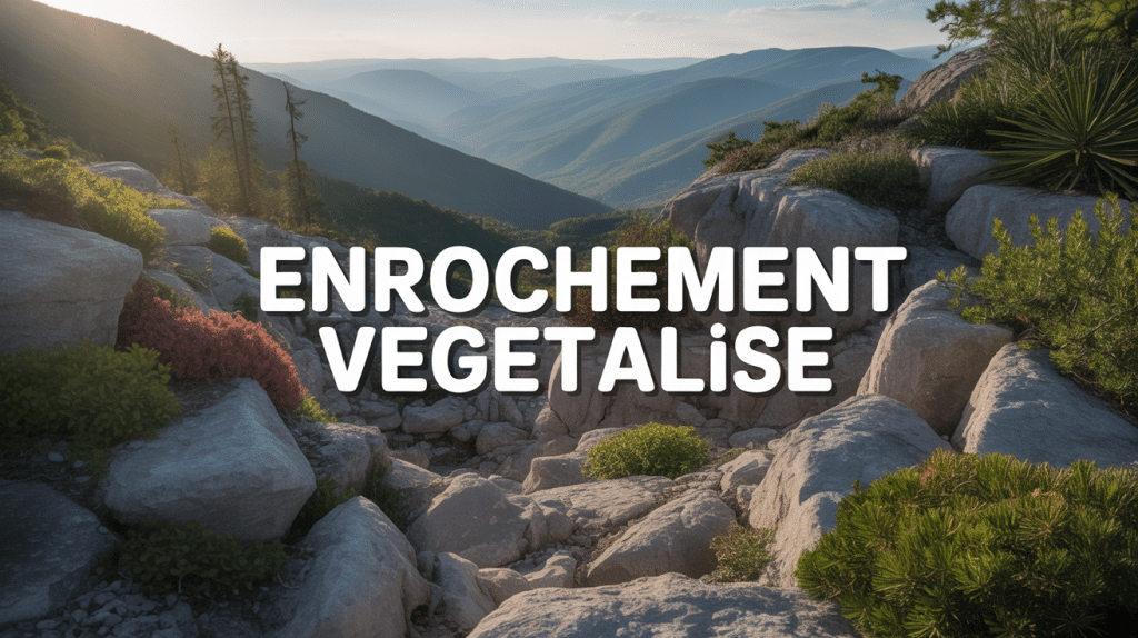 Panorama talus enrochement végétalisé blocs pierre et plantes