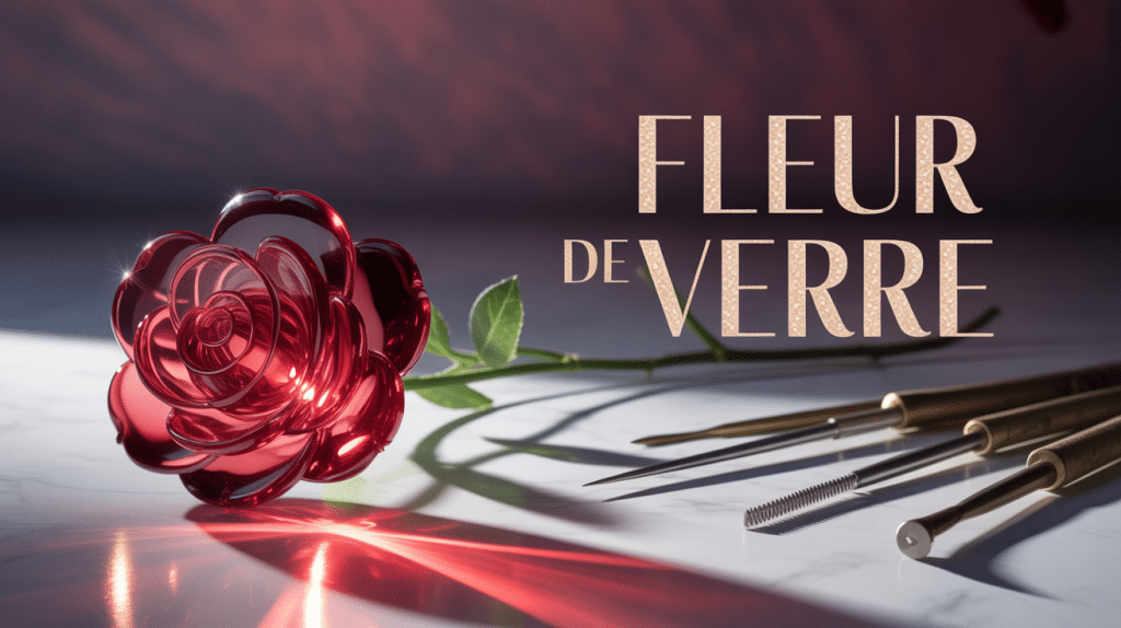 Fleur de verre rose transparent reflet doré