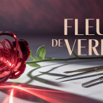 Fleur de verre rose transparent reflet doré