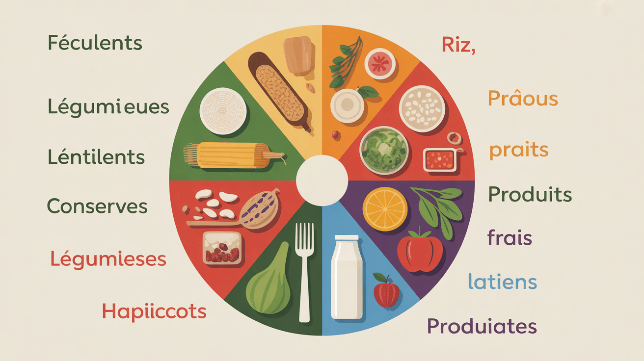 Catégories aliments organisées liste de courses type pour 1 mois