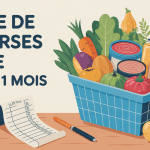 Panier aliments variés avec liste de courses type pour 1 mois