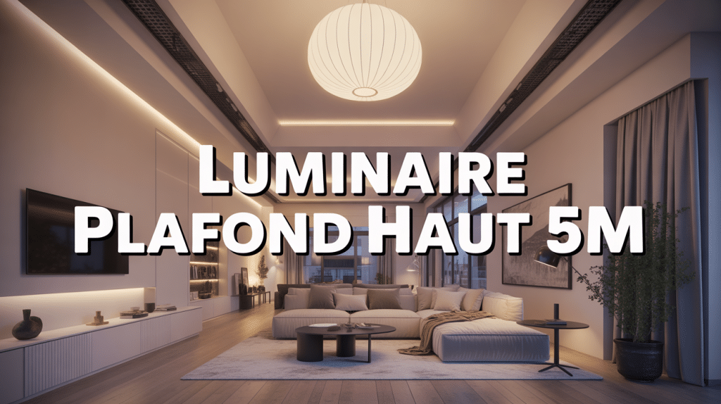 Luminaire hauteur sous plafond 5m, suspension design dans grand salon