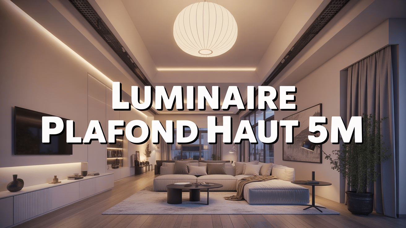 Luminaire hauteur sous plafond 5m, suspension design dans grand salon