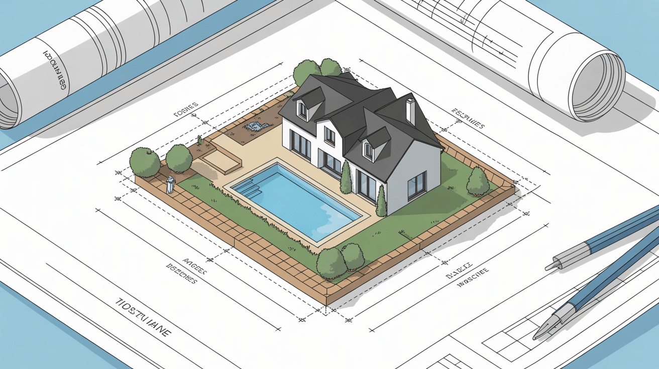 Schéma placement piscine à 1 m de la maison règles