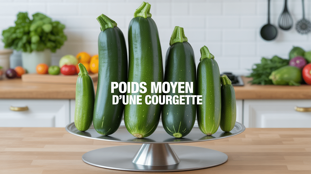 poid moyen d'une courgette plusieurs tailles sur balance